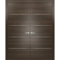 French Double Interior Doors with Hardware | Planum 0020 Chocolate Ash | Panel Frame Trims | Bathroom Bedroom Interior Sturdy Door-36" x 84" (2* 18x84)