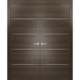 thumbnail image 1 of French Double Interior Doors with Hardware | Planum 0020 Chocolate Ash | Panel Frame Trims | Bathroom Bedroom Interior Sturdy Door-60" x 84" (2* 30x84), 1 of 6