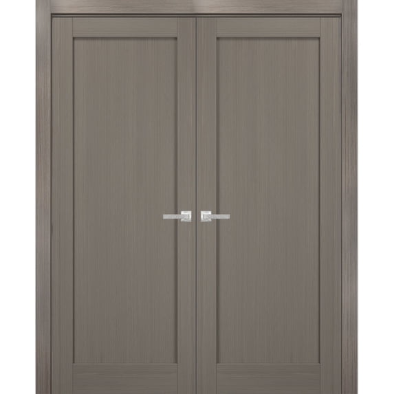 French Double Panel Doors 36 x 80 with Hardware | Quadro 4111 Grey Ash | Panel Frame Trims | Bathroom Bedroom Interior Sturdy Door