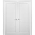 thumbnail image 1 of French Double Panel Doors 60 x 84 with Hardware | Quadro 4115 White Silk | Panel Frame Trims | Bathroom Bedroom Interior Sturdy Door, 1 of 6