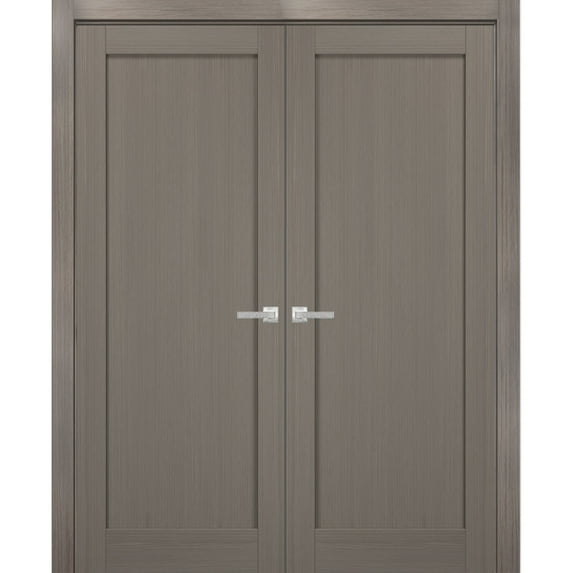 French Double Panel Doors 84 x 96 with Hardware | Quadro 4111 Grey Ash | Panel Frame Trims | Bathroom Bedroom Interior Sturdy Door