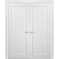 thumbnail image 1 of French Double Panel Doors 84 x 96 with Hardware | Quadro 4111 White Silk | Panel Frame Trims | Bathroom Bedroom Interior Sturdy Door, 1 of 6
