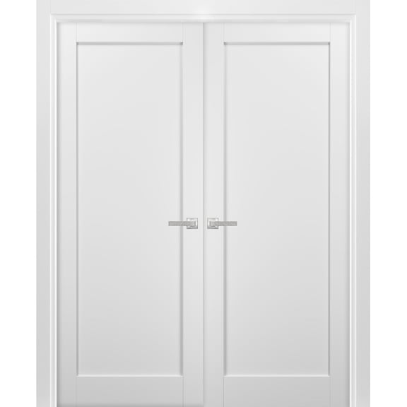 French Double Panel Doors with Hardware | Quadro 4111 White Silk | Sample of Color