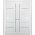 thumbnail image 1 of French Double Panel Lite Doors 36 x 84 with Hardware | Quadro 4088 White Silk with Frosted Opaque Glass | Panel Frame Trims | Bathroom Bedroom Interior Sturdy Door, 1 of 7