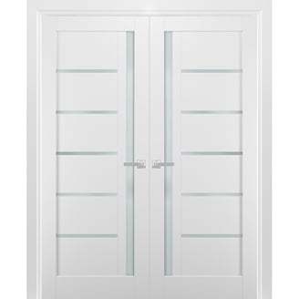 HUTWIFE Fiberglass Exterior Door with Brickmould, 36 x 80 Front Door with Vinyl Frame, Left Hand Inswing 9 Lite Glass - Primed Entry Door for Home's Front Entrance White Wooden Grain