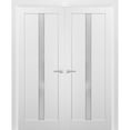 thumbnail image 1 of French Double Panel Lite Doors 60 x 96 with Hardware | Quadro 4112 White Silk with Frosted Opaque Glass | Panel Frame Trims | Bathroom Bedroom Interior Sturdy Door, 1 of 6