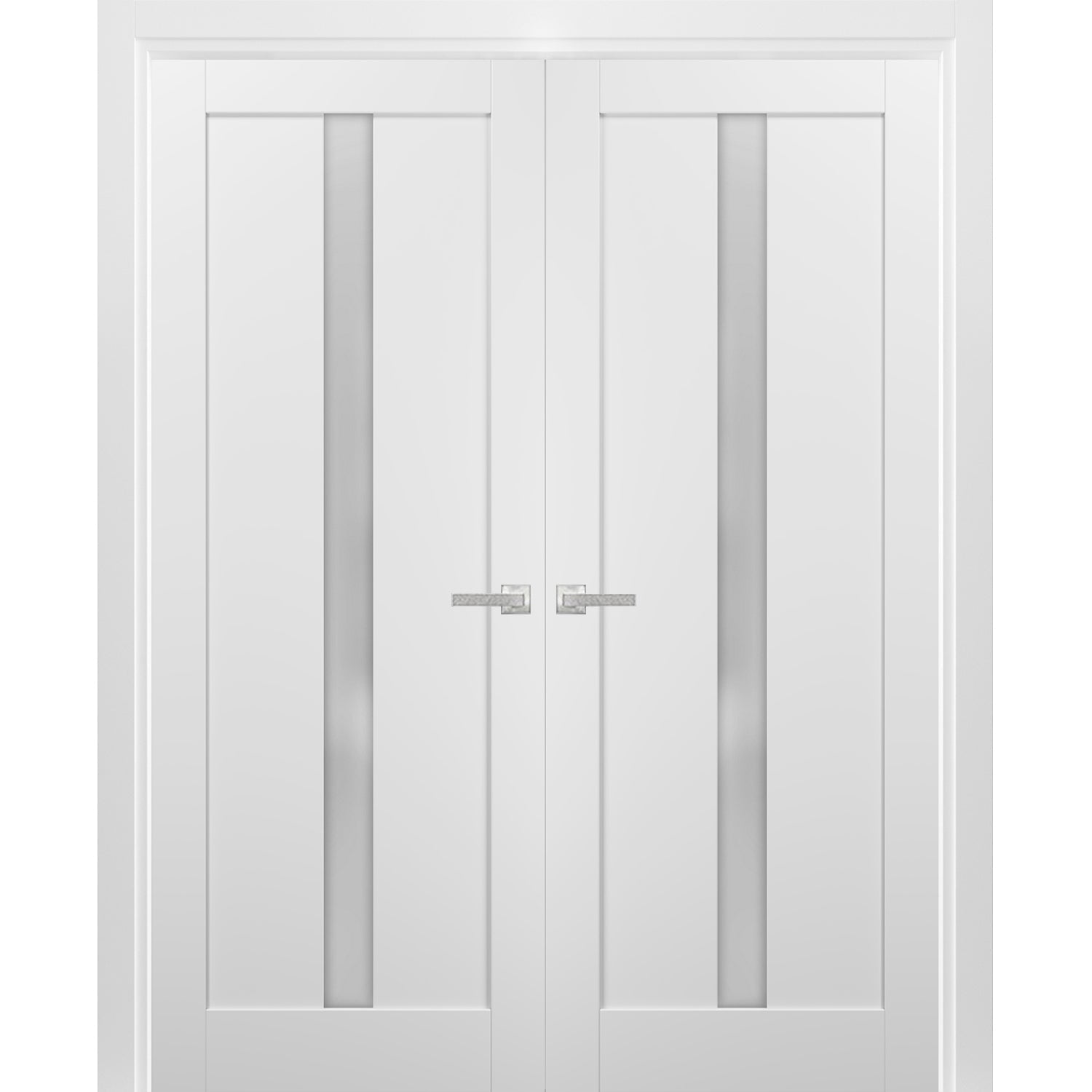 White MDF Double Panel French Doors with Frosted Glass