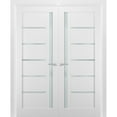 thumbnail image 1 of French Double Panel Lite Doors 84 x 84 with Hardware | Quadro 4088 White Silk with Frosted Opaque Glass | Panel Frame Trims | Bathroom Bedroom Interior Sturdy Door, 1 of 6
