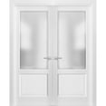 thumbnail image 1 of French Double Panel Lite Doors with Hardware | Lucia 22 White Silk with Frosted Opaque Glass | Panel Frame Trims | Bathroom Bedroom Interior Sturdy Door-36" x 96" (2* 18x96), 1 of 6