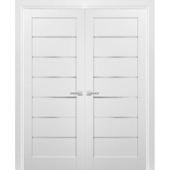 French Double Panel Lite Doors with Hardware | Quadro 4117 White Silk with Frosted Opaque Glass | Sample of Color