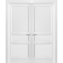 French Double Panel Solid Doors with Hardware | Lucia 31 White Silk | Panel Frame Trims | Bathroom Bedroom Interior Sturdy Door-36" x 84"