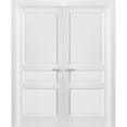 thumbnail image 1 of French Double Panel Solid Doors with Hardware | Lucia 31 White Silk | Panel Frame Trims | Bathroom Bedroom Interior Sturdy Door-84" x 84" (2* 42x84), 1 of 6