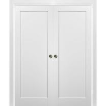 French Double Pocket Doors 48 x 80 with Frames | Quadro 4111 White Silk | Kit Trims Rail Hardware | Solid Wood Interior Pantry Kitchen Bedroom Sliding Closet Sturdy Door