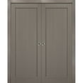 thumbnail image 1 of French Double Pocket Doors 56 x 96 with Frames | Quadro 4111 Grey Ash | Kit Trims Rail Hardware | Solid Wood Interior Pantry Kitchen Bedroom Sliding Closet Sturdy Door, 1 of 6
