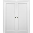 thumbnail image 1 of French Double Pocket Doors 64 x 96 with Frames | Quadro 4111 White Silk | Kit Trims Rail Hardware | Solid Wood Interior Pantry Kitchen Bedroom Sliding Closet Sturdy Door, 1 of 6