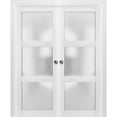 thumbnail image 1 of French Double Pocket Doors with Frosted Glass | Lucia 2552 White Silk | Kit Trims Rail Hardware | Solid Wood Interior Pantry Kitchen Bedroom Sliding Closet Sturdy Door, 1 of 6
