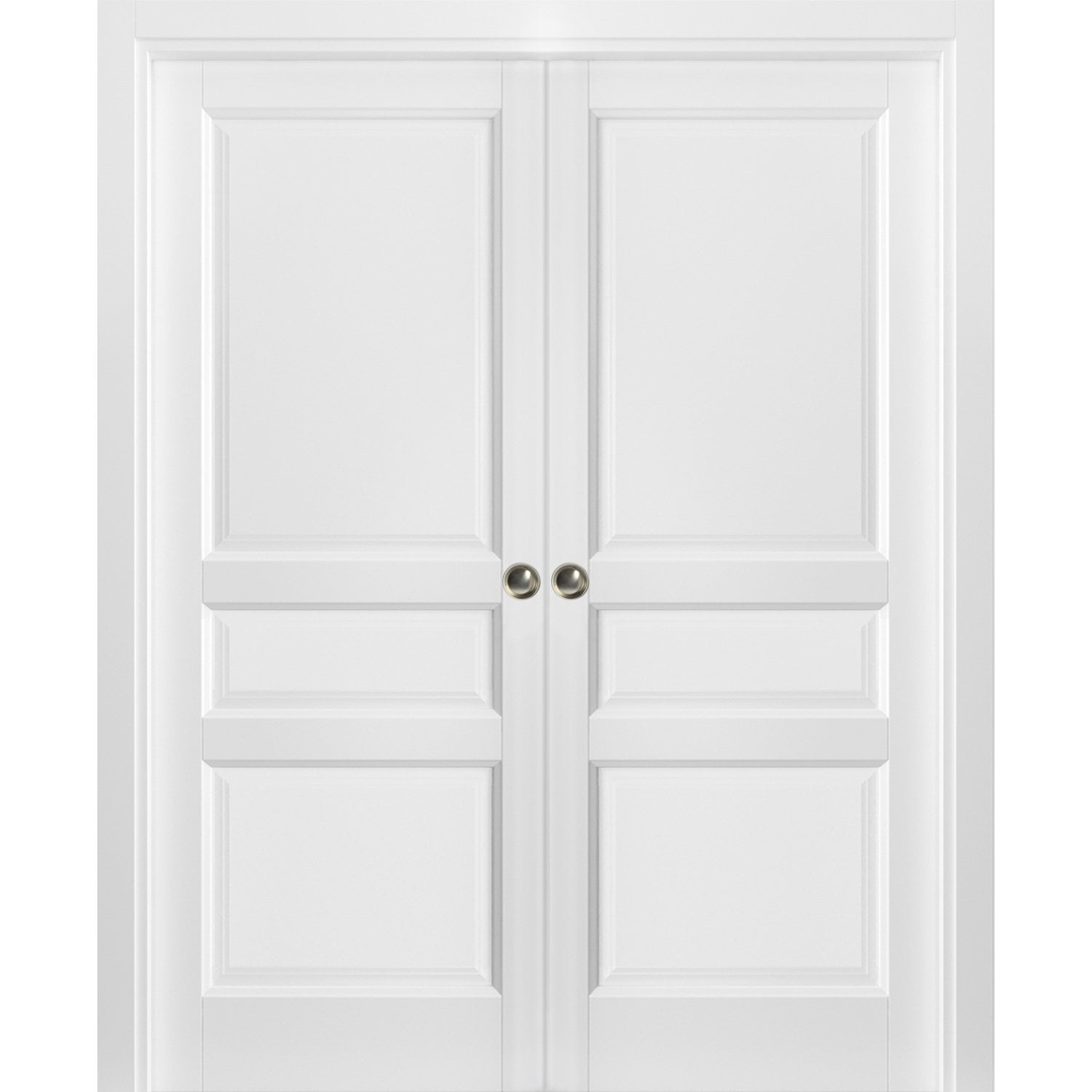 French Double Pocket Doors | Lucia 31 White Silk | Kit Trims Rail Hardware | Solid Wood Interior Pantry Kitchen Bedroom Sliding Closet Sturdy Door-36" x 80"