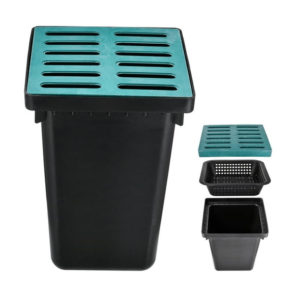 French Drain Basin 16.5X16.5X24in, Grate & Basket for Downspout Diversion(No Pre-Drilled Holes)