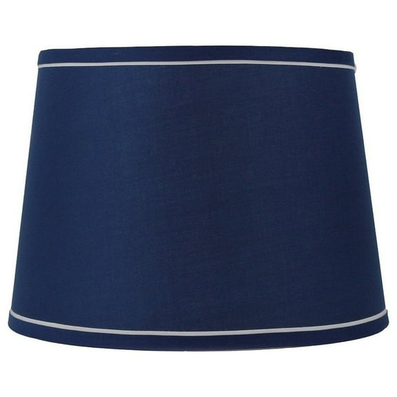 French Drum With White Trim Lampshade, 10" Top, 12" Bottom, 8.5" Slant Navy Blue