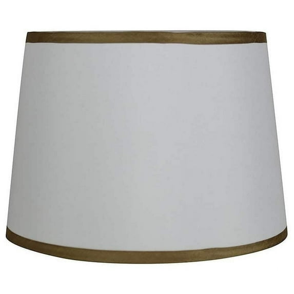 French Drump Lamp Shade, 12" to 14" Bottom Size Off White, Gold 12"