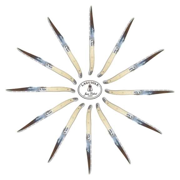 French Dubost Exlonjet Steak Knives 66160 Cream Marble Set of 12