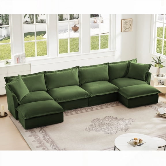 French Edged 4-Seater Slipcovered U Shape Sectional Sofa, Soft Deep Seat & Elegant Design, Ideal for Living Room & Apartment