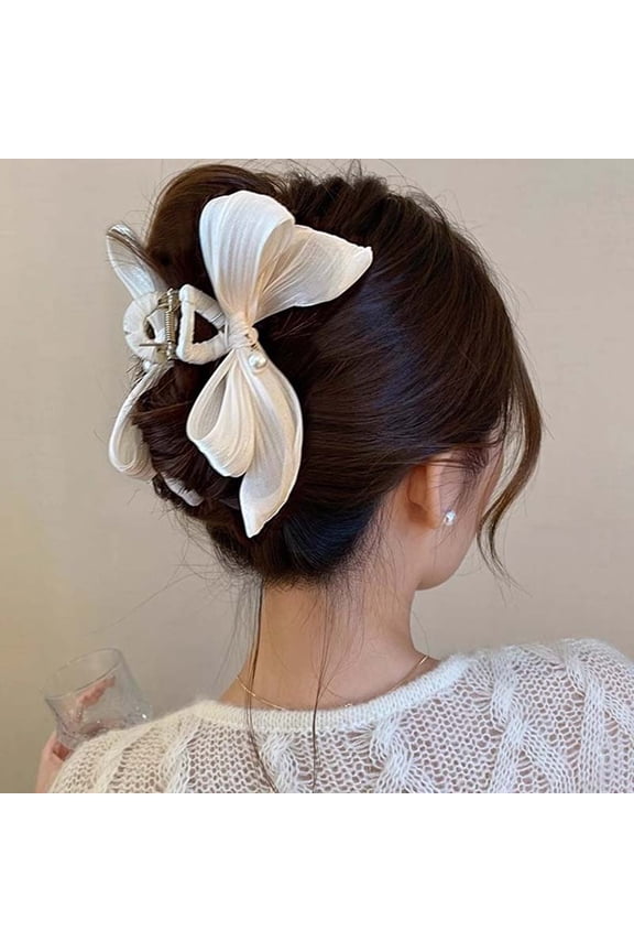 New French Elegance Bow Hair Clip for Women Simple Pearl Hair Claw Clips Large Size Hairpin Korean Autumn Winter Hair