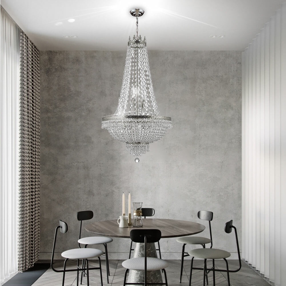 French Empire Crystal Chandelier Large Foyer Ceiling Lighting LED Lamp 9 Light (Bulbs Not Included)