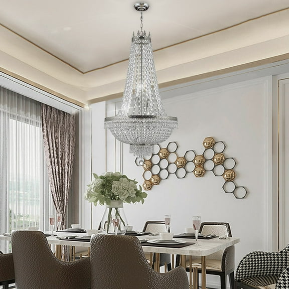 French Empire Crystal Chandelier Large Foyer Ceiling Lighting LED Lamp 9 Light For Residential And Commercial Lighting, Living Rooms