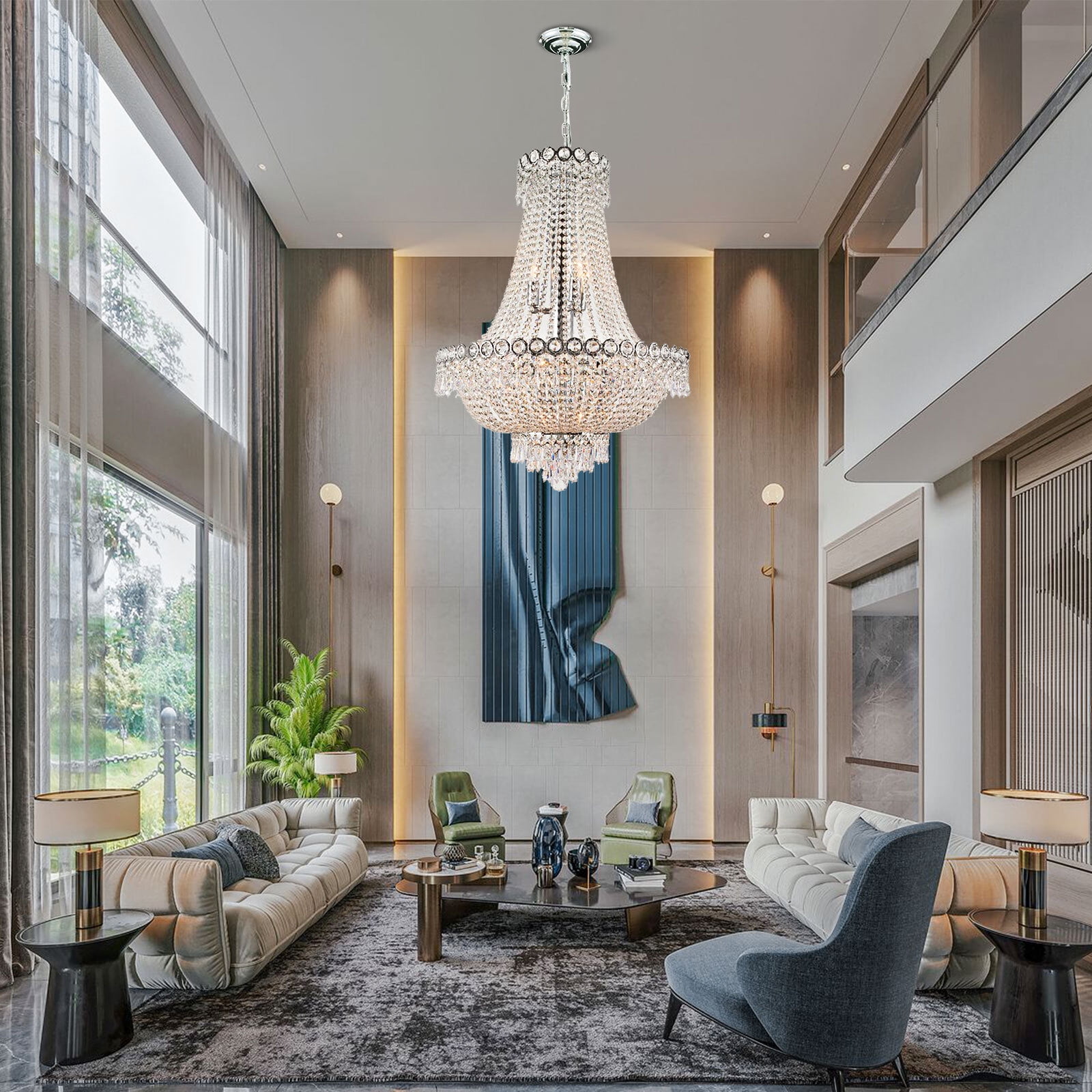 French Empire Crystal Chandelier Lighting Modern Pendant Lamp Hanging Fixtures for Hotel, Banquet Hall, Living Room, Dining Room