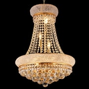 French Empire Crystal Chandelier in Gold, 9 Lights Modern Luxury Ceiling Lamp with 3000K LED Bulbs, Dimmable Lighting for Dining Room & Living Room