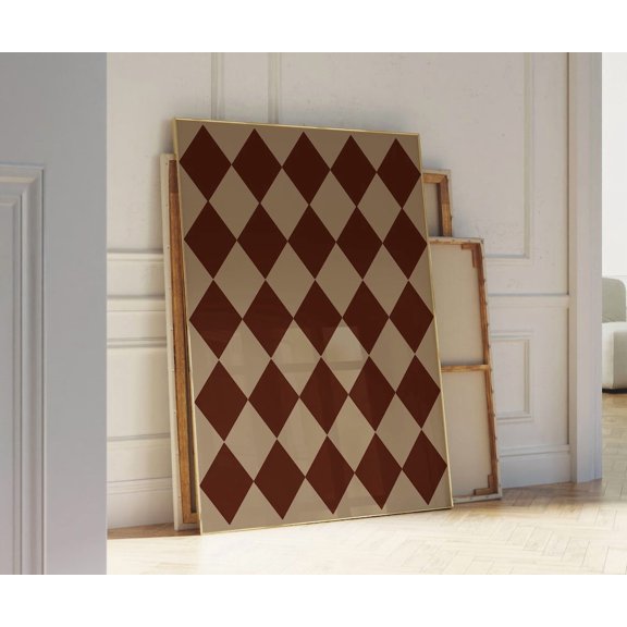 French Exhibition Vintage Triangle Pattern Brown Illustration Unframed Paper Print