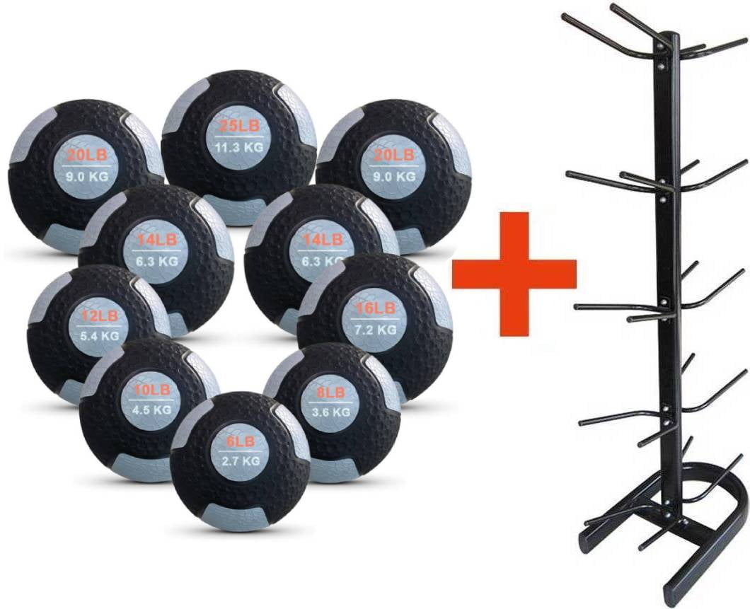 French Fitness Rubber Medicine Ball Set of 10 (6 to 25 lbs) w/Rack (New ...