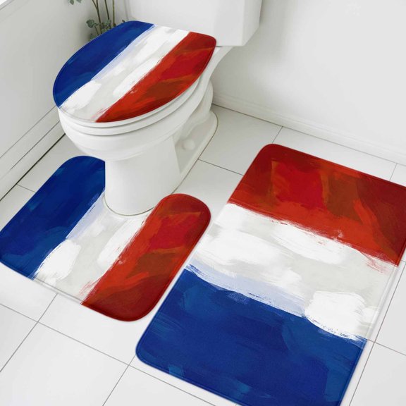 French Flag Bathroom Rugs Set French National Day Bastille Day Non Slip Absorbent Soft Bath Mats 3 Piece Set with Bathroom Rug, U-Shaped Floor Mat, Toilet Seat Cover Small Size