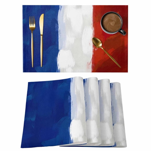 French Flag Cotton Linen Placemats Set of 1, French National Day Bastille Day Washable Table Place Mats Heat Insulating Placemat for Dining Room Kitchen Daily Use 13 x 19 Inch