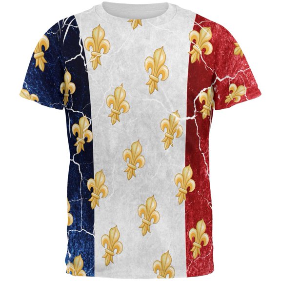 French Flag Grunge Distressed Fleur De Lis All Over Mens T Shirt Multi X-LG
