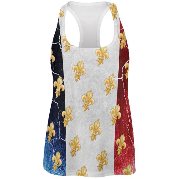 French Flag Grunge Distressed Fleur De Lis All Over Womens Work Out Tank Top