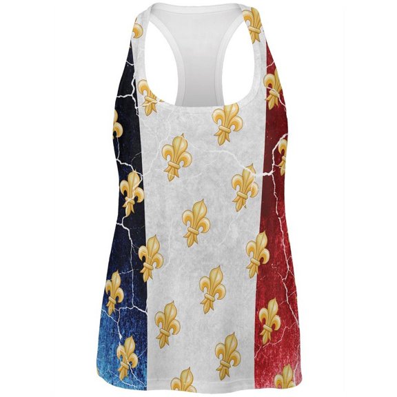 French Flag Grunge Distressed Fleur De Lis All Over Womens Work Out Tank Top