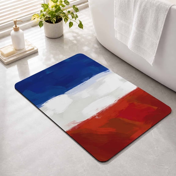 French Flag Non Slip Bathroom Mat, French National Day Bastille Day Absorbent Bath Mat Rubber Backed Quick Dry Doormat Fit Under Door for Bathtub Shower Sink Kitchen 16"x24"