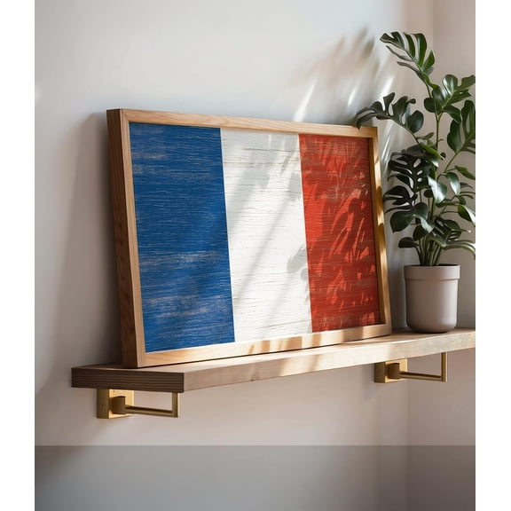 French Flag Print Blue White And Red Rustic Farmhouse Sign Vintage French Decor Art Or Metal Panel Gift For Him, Unframed Paper Print