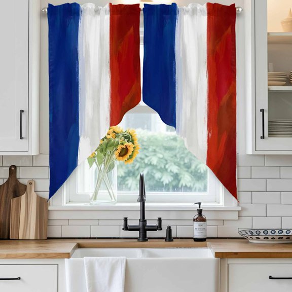French Flag Swag Curtain Valance for Windows, French National Day Bastille Day Window Treatments Short Swag Topper for Kitchen Windows Bathroom Bedroom, 28"x36"