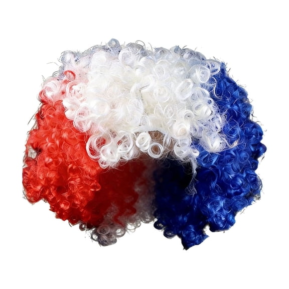 French Flag Wig Patriotic Fan Wig for Sports Celebrations Halloween Parties, Blue White Red Costume Wig Comfortable Unisex Design