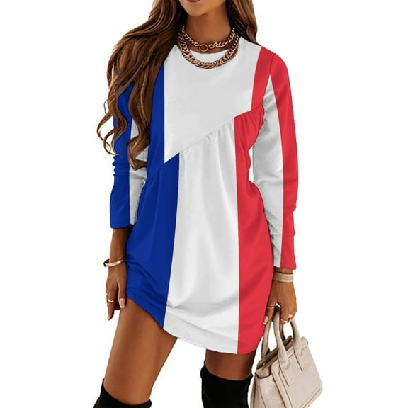 French Flags (France) Loose Dress Evening Dress Summer Dresses for Women Luxury Dress Long Sleeved Dress