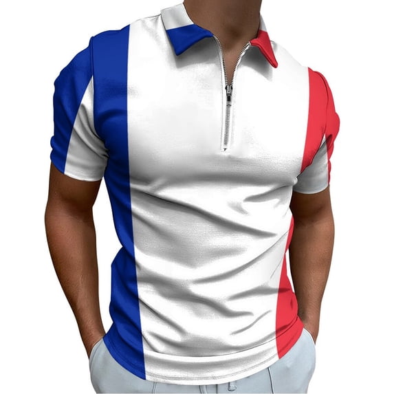 French Flags (France) Men Zipper T-shirt Summer Casual Short Sleeve T-shirt Top
