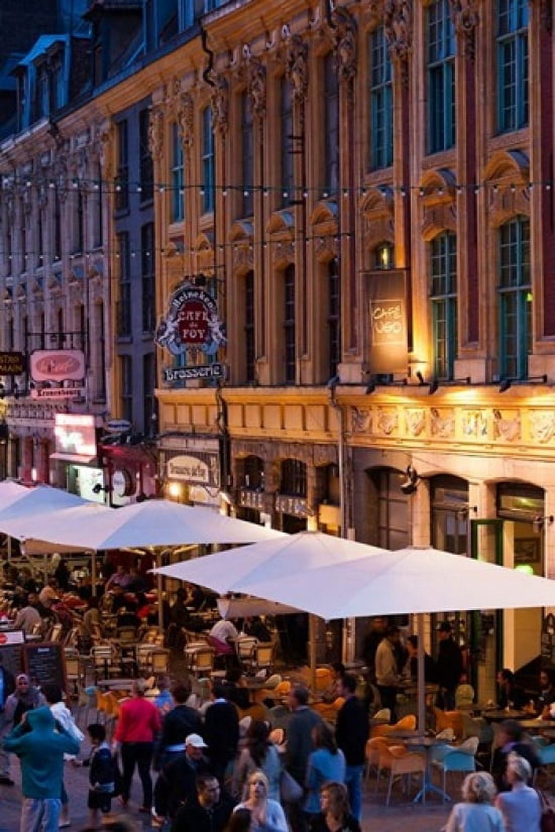 French Flanders Cafes at Dusk Canvas Art - Walter Bibikow DanitaDelimont (24 x 36)