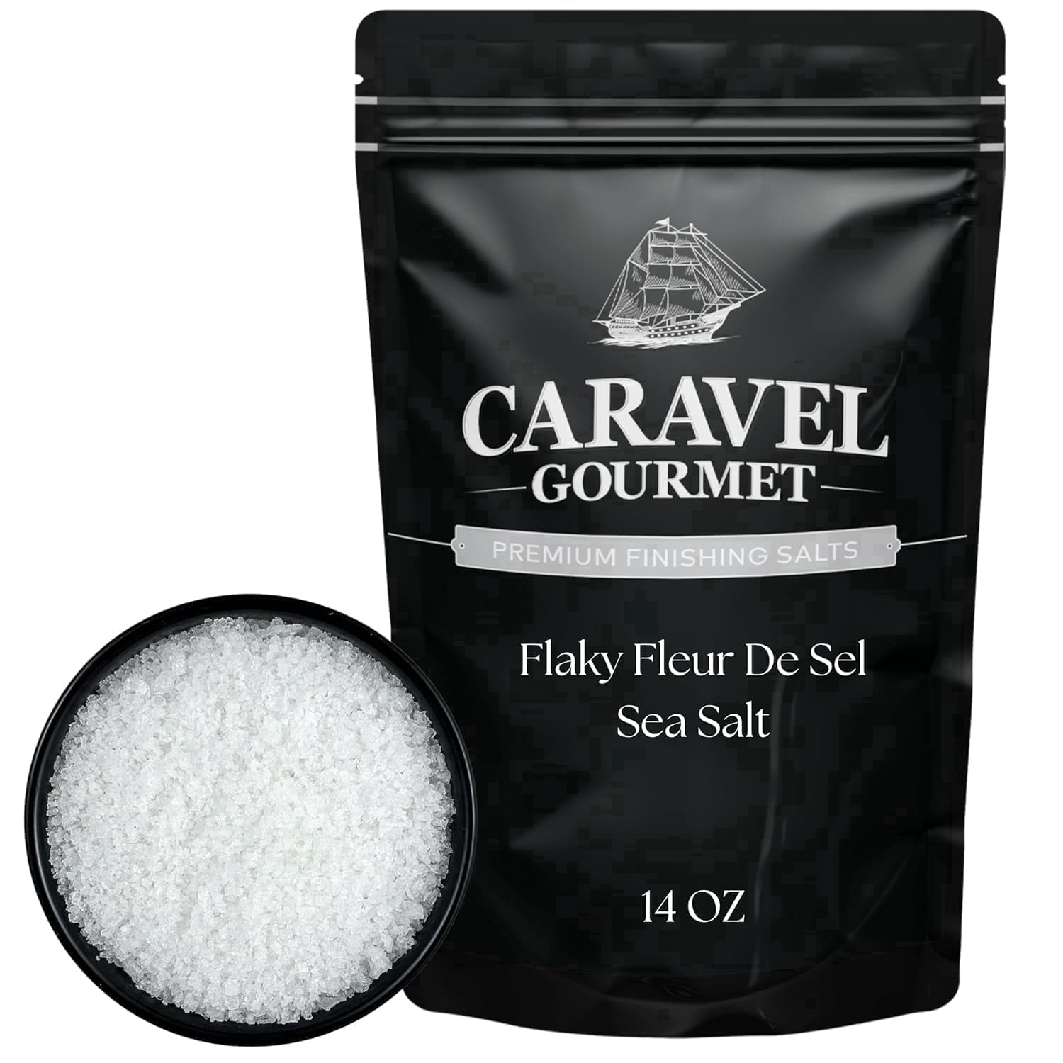 Caravel Gourmet Flaky French Fleur de Sel Sea Salt, Non-GMO, Finishing Sea Salt Flakes, 14 oz Refill Pouch
