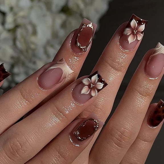 French Floral 3D Carving Pink False Nails Elegant Flower Pattern Party Wedding Formal Wearable Press On Manicure