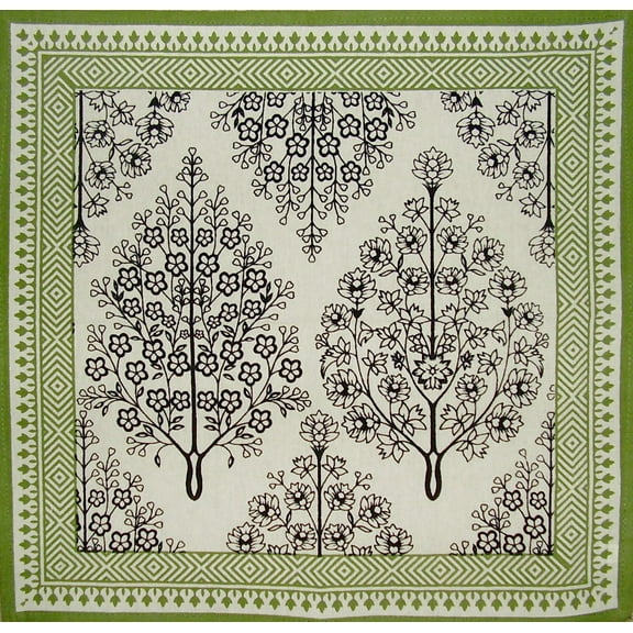French Floral Print Cotton Napkin 17" x 17" Olive & Black