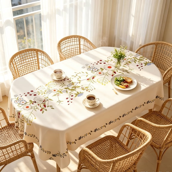 French Floral Tablecloth Waterproof Scratch Resistant Wipe Clean Table Cover Rectangular Dining Table Cloth for Kitchen Dining Room Home Decor