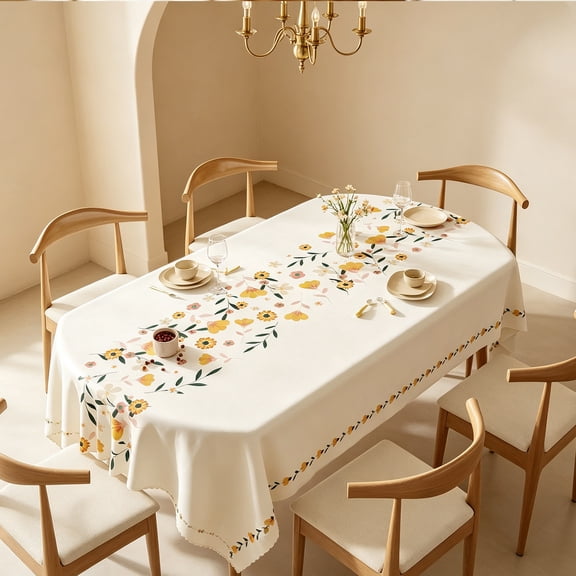 French Floral Tablecloth Waterproof Wipe Clean Rectangular Polyester Fabric Scratch Resistant Washable Dining Room Decor